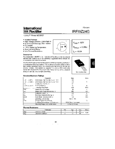International Rectifier irfi9z24g  . Electronic Components Datasheets Active components Transistors International Rectifier irfi9z24g.pdf