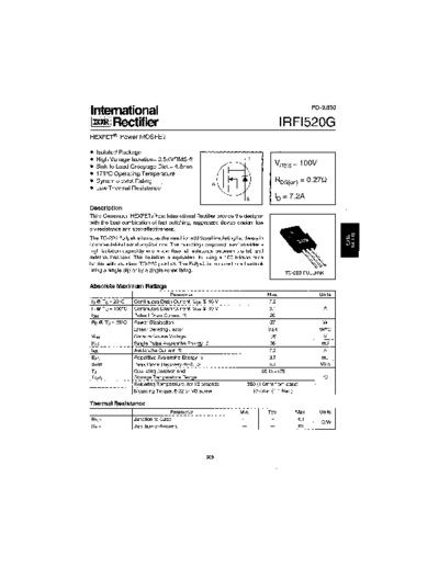 International Rectifier irfi520g  . Electronic Components Datasheets Active components Transistors International Rectifier irfi520g.pdf