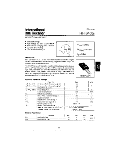 International Rectifier irfi640g  . Electronic Components Datasheets Active components Transistors International Rectifier irfi640g.pdf