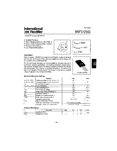 International Rectifier irfi720g  . Electronic Components Datasheets Active components Transistors International Rectifier irfi720g.pdf