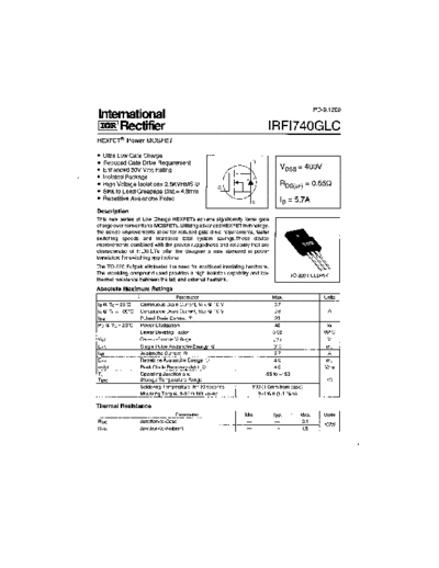 International Rectifier irfi740glc  . Electronic Components Datasheets Active components Transistors International Rectifier irfi740glc.pdf
