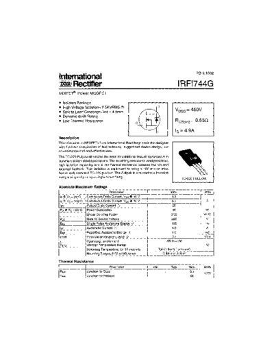 International Rectifier irfi744g  . Electronic Components Datasheets Active components Transistors International Rectifier irfi744g.pdf