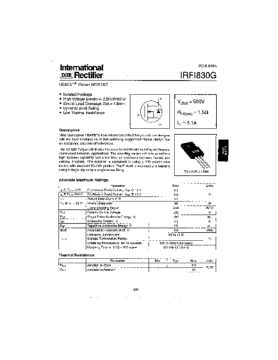 International Rectifier irfi830g  . Electronic Components Datasheets Active components Transistors International Rectifier irfi830g.pdf