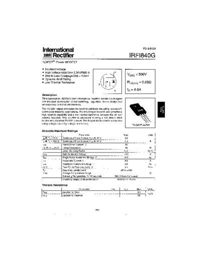 International Rectifier irfi840g  . Electronic Components Datasheets Active components Transistors International Rectifier irfi840g.pdf