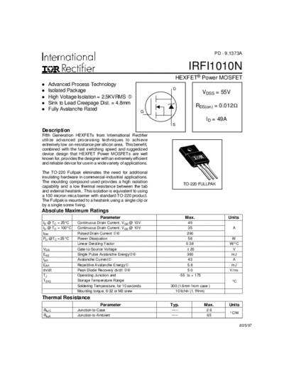 International Rectifier irfi1010n  . Electronic Components Datasheets Active components Transistors International Rectifier irfi1010n.pdf
