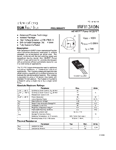 International Rectifier irfi1310n  . Electronic Components Datasheets Active components Transistors International Rectifier irfi1310n.pdf