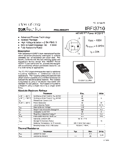 International Rectifier irfi3710  . Electronic Components Datasheets Active components Transistors International Rectifier irfi3710.pdf
