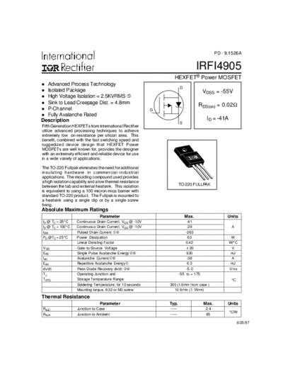 International Rectifier irfi4905  . Electronic Components Datasheets Active components Transistors International Rectifier irfi4905.pdf
