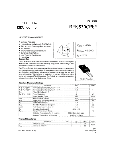 International Rectifier irfi9530gpbf  . Electronic Components Datasheets Active components Transistors International Rectifier irfi9530gpbf.pdf