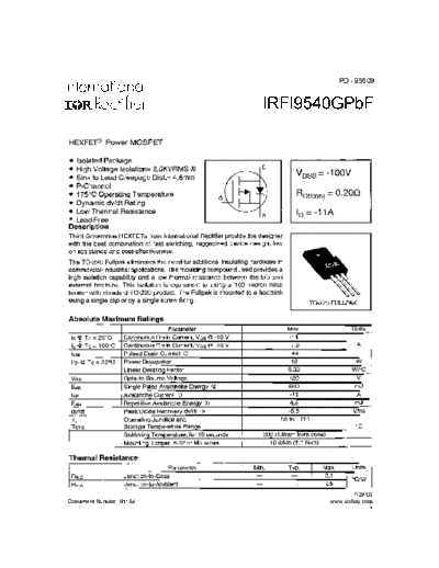 International Rectifier irfi9540g  . Electronic Components Datasheets Active components Transistors International Rectifier irfi9540g.pdf