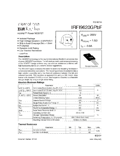 International Rectifier irfi9620gpbf  . Electronic Components Datasheets Active components Transistors International Rectifier irfi9620gpbf.pdf
