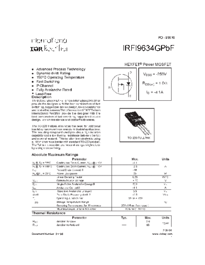 International Rectifier irfi9634g  . Electronic Components Datasheets Active components Transistors International Rectifier irfi9634g.pdf
