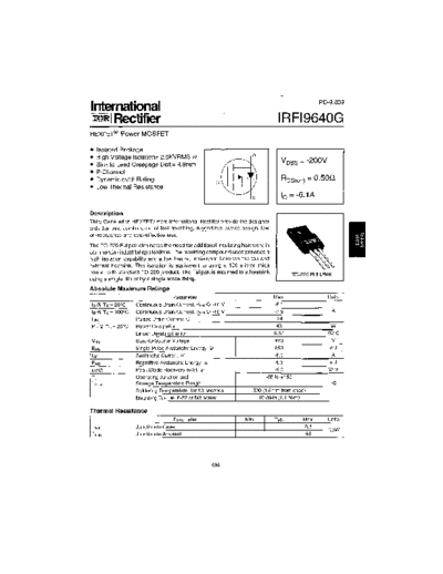 International Rectifier irfi9640g  . Electronic Components Datasheets Active components Transistors International Rectifier irfi9640g.pdf