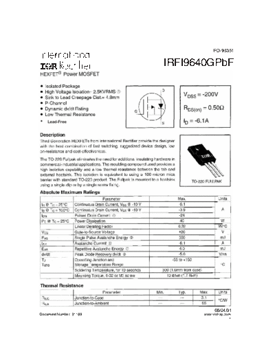 International Rectifier irfi9640gpbf  . Electronic Components Datasheets Active components Transistors International Rectifier irfi9640gpbf.pdf