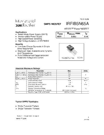 International Rectifier irfib5n65a  . Electronic Components Datasheets Active components Transistors International Rectifier irfib5n65a.pdf