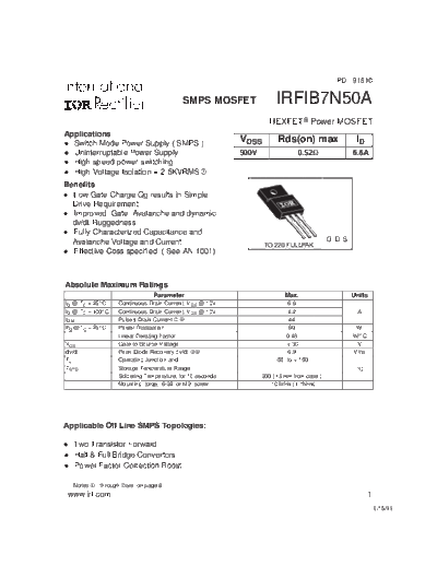 International Rectifier irfib7n50a  . Electronic Components Datasheets Active components Transistors International Rectifier irfib7n50a.pdf
