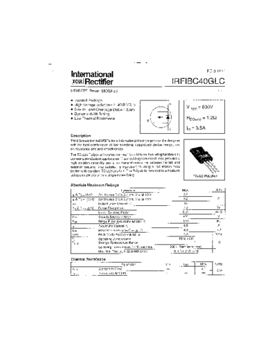 International Rectifier irfibc40glc  . Electronic Components Datasheets Active components Transistors International Rectifier irfibc40glc.pdf