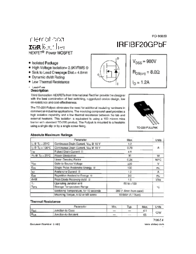 International Rectifier irfibf20gpbf  . Electronic Components Datasheets Active components Transistors International Rectifier irfibf20gpbf.pdf