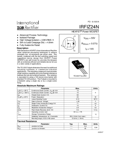 International Rectifier irfiz24n  . Electronic Components Datasheets Active components Transistors International Rectifier irfiz24n.pdf