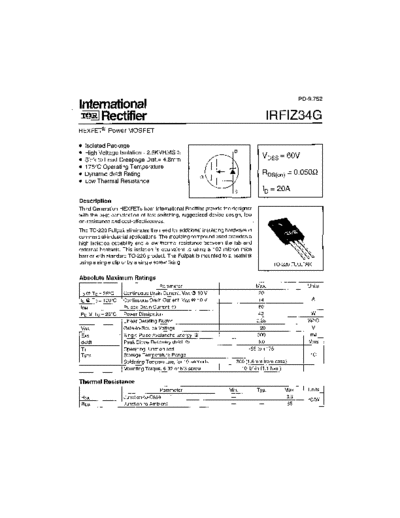 International Rectifier irfiz34g  . Electronic Components Datasheets Active components Transistors International Rectifier irfiz34g.pdf