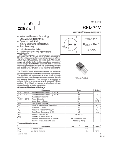 International Rectifier irfiz34v  . Electronic Components Datasheets Active components Transistors International Rectifier irfiz34v.pdf