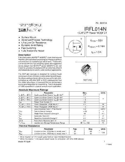 International Rectifier irfl014n  . Electronic Components Datasheets Active components Transistors International Rectifier irfl014n.pdf