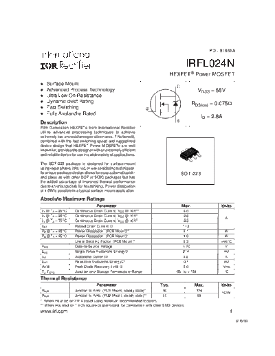 International Rectifier irfl024n  . Electronic Components Datasheets Active components Transistors International Rectifier irfl024n.pdf