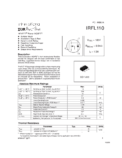 International Rectifier irfl110  . Electronic Components Datasheets Active components Transistors International Rectifier irfl110.pdf