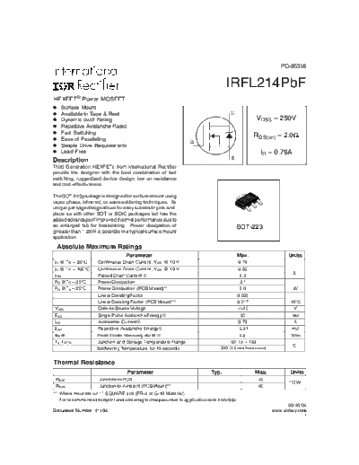 International Rectifier irfl214pbf  . Electronic Components Datasheets Active components Transistors International Rectifier irfl214pbf.pdf