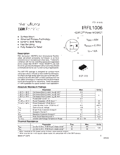 International Rectifier irfl1006  . Electronic Components Datasheets Active components Transistors International Rectifier irfl1006.pdf