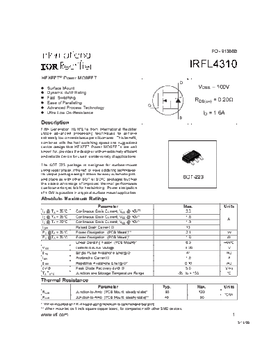 International Rectifier irfl4310  . Electronic Components Datasheets Active components Transistors International Rectifier irfl4310.pdf