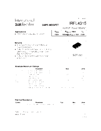 International Rectifier irfl4315  . Electronic Components Datasheets Active components Transistors International Rectifier irfl4315.pdf
