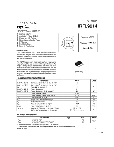 International Rectifier irfl9014  . Electronic Components Datasheets Active components Transistors International Rectifier irfl9014.pdf