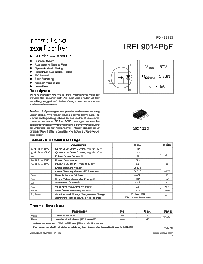 International Rectifier irfl9014pbf  . Electronic Components Datasheets Active components Transistors International Rectifier irfl9014pbf.pdf