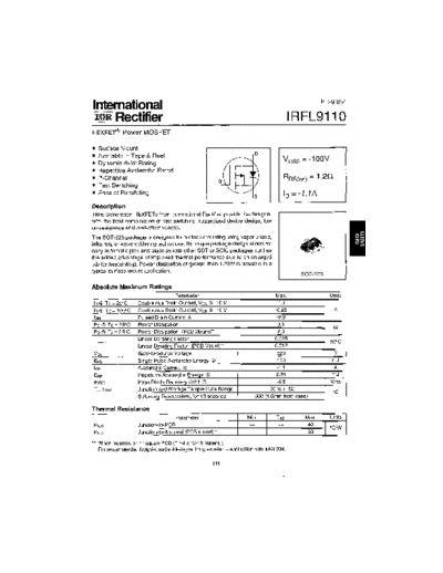 International Rectifier irfl9110  . Electronic Components Datasheets Active components Transistors International Rectifier irfl9110.pdf