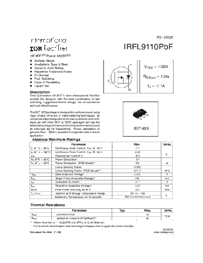 International Rectifier irfl9110pbf  . Electronic Components Datasheets Active components Transistors International Rectifier irfl9110pbf.pdf