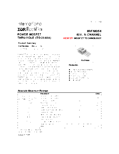 International Rectifier irfm054  . Electronic Components Datasheets Active components Transistors International Rectifier irfm054.pdf