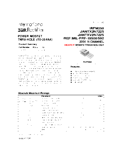 International Rectifier irfm250  . Electronic Components Datasheets Active components Transistors International Rectifier irfm250.pdf