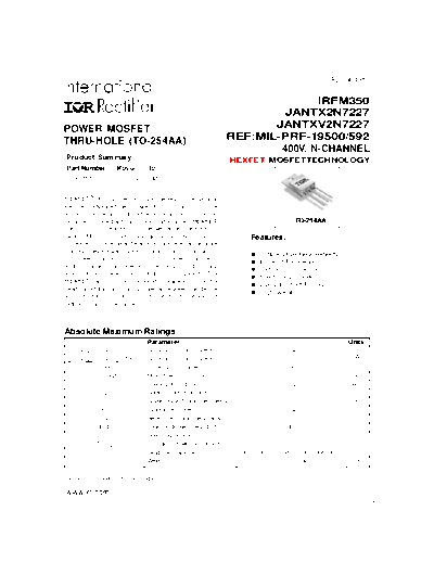 International Rectifier irfm350  . Electronic Components Datasheets Active components Transistors International Rectifier irfm350.pdf