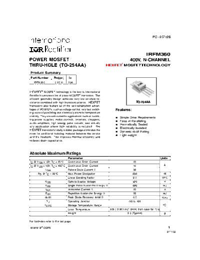 International Rectifier irfm360  . Electronic Components Datasheets Active components Transistors International Rectifier irfm360.pdf
