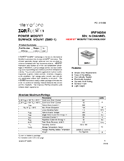 International Rectifier irfn054  . Electronic Components Datasheets Active components Transistors International Rectifier irfn054.pdf