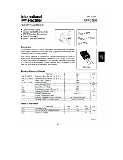 International Rectifier irfp048r  . Electronic Components Datasheets Active components Transistors International Rectifier irfp048r.pdf