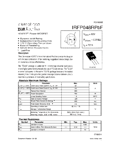 International Rectifier irfp048rpbf  . Electronic Components Datasheets Active components Transistors International Rectifier irfp048rpbf.pdf