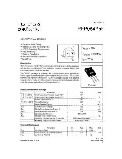 International Rectifier irfp054  . Electronic Components Datasheets Active components Transistors International Rectifier irfp054.pdf