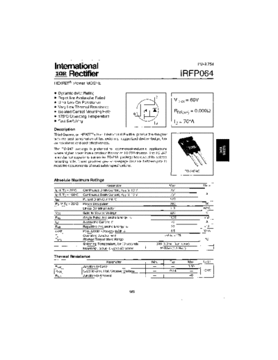 International Rectifier irfp064  . Electronic Components Datasheets Active components Transistors International Rectifier irfp064.pdf