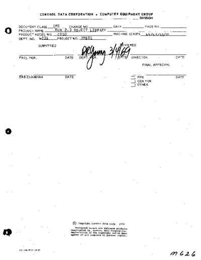 cdc RUN 2.3 Object Library IMS Mar69  . Rare and Ancient Equipment cdc cyber lang fortran RUN_2.3_Object_Library_IMS_Mar69.pdf