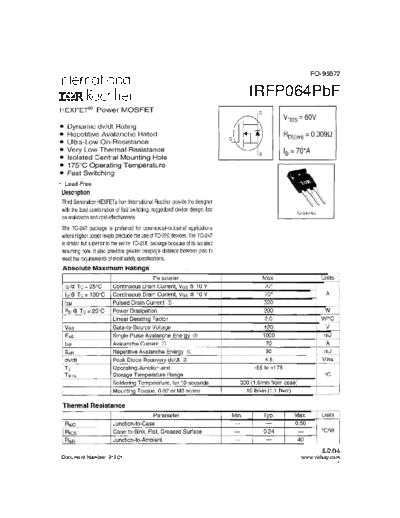 International Rectifier irfp064pbf  . Electronic Components Datasheets Active components Transistors International Rectifier irfp064pbf.pdf