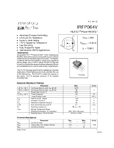 International Rectifier irfp064v  . Electronic Components Datasheets Active components Transistors International Rectifier irfp064v.pdf