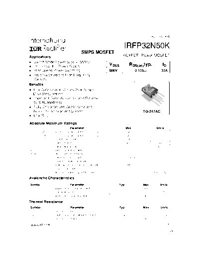 International Rectifier irfp32n50k  . Electronic Components Datasheets Active components Transistors International Rectifier irfp32n50k.pdf