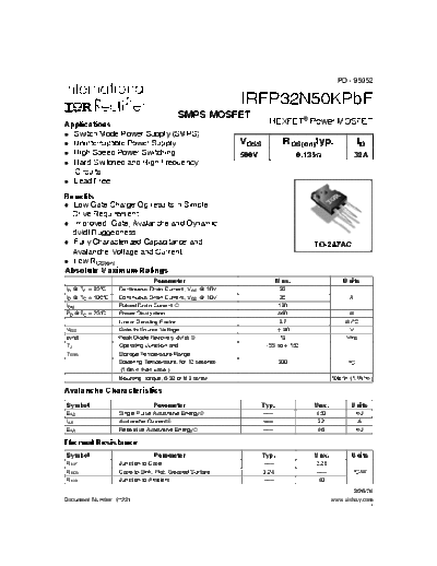 International Rectifier irfp32n50kpbf  . Electronic Components Datasheets Active components Transistors International Rectifier irfp32n50kpbf.pdf